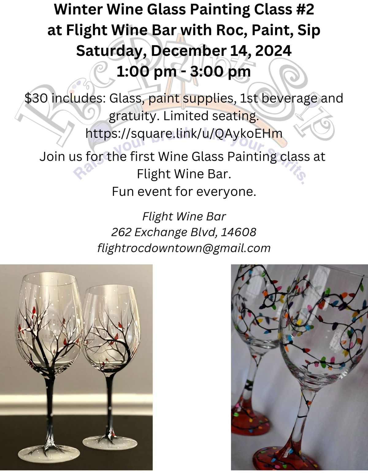 Winter Wine Glass Painting Class #2 at Flight Wine Bar with Roc, Paint, Sip