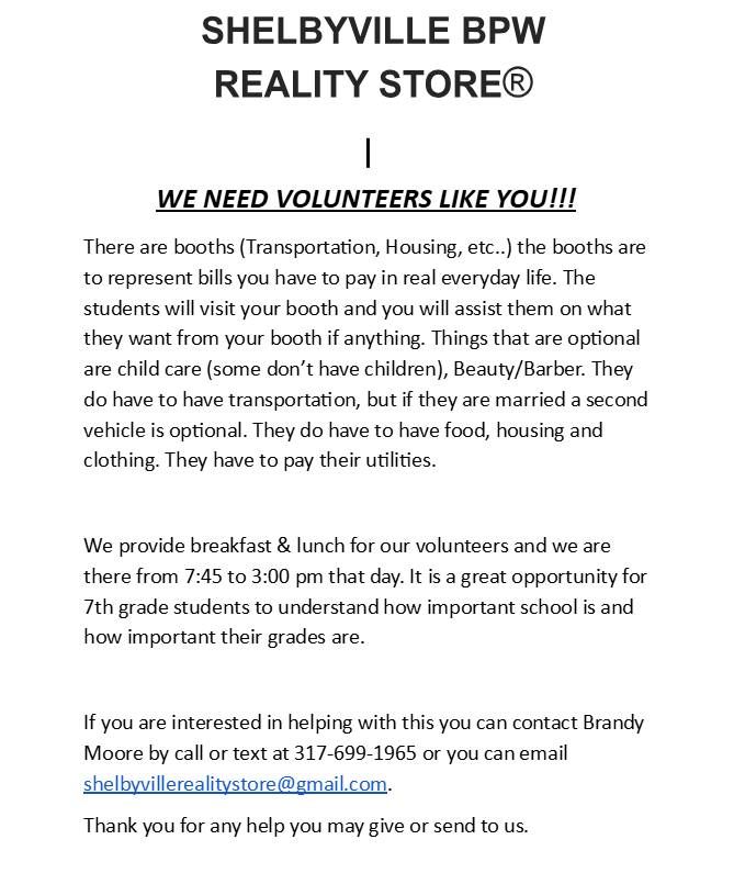 SHELBYVILLE BPW REALITY VOLUNTEERS