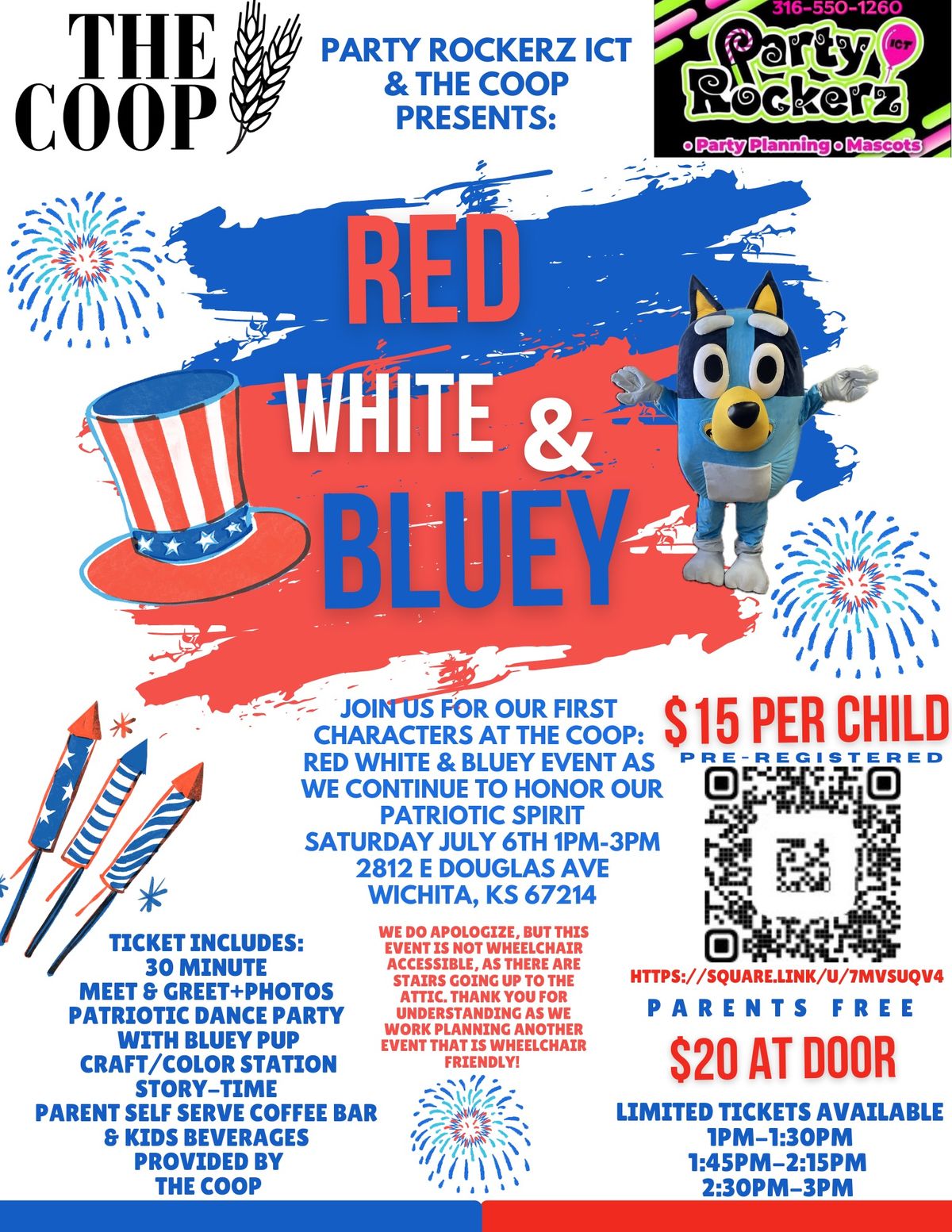 RED WHITE & BLUEY-CHARACTERS AT THE COOP-Party Rockerz ICT