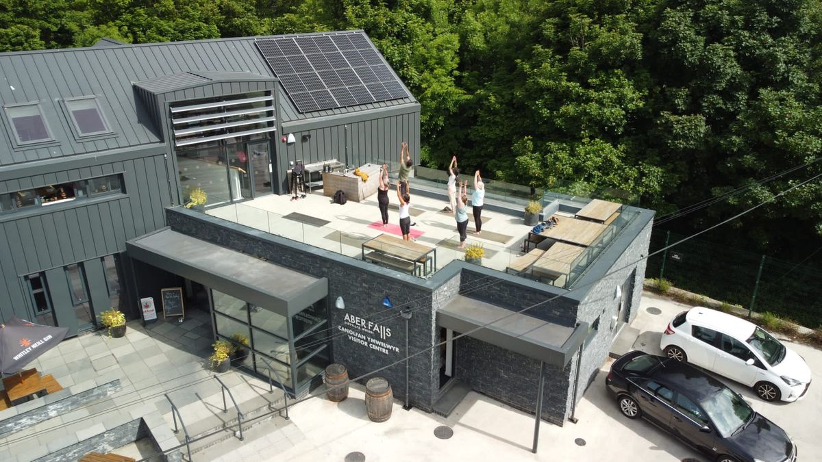 Yoga on the Terrace at Aber falls Distillery 