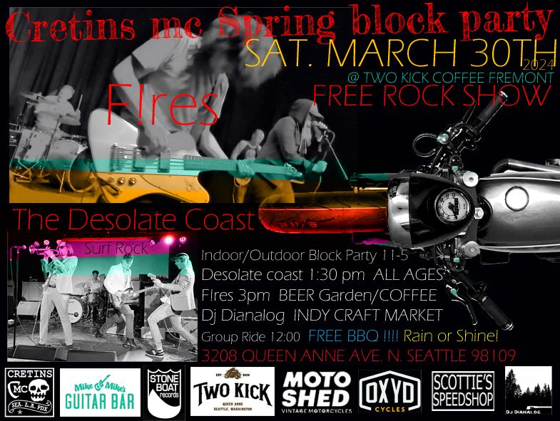Cretins MC Spring Block Party \/Rock Show \/BBQ\/ Indie-vintage Craft Market \/& ride