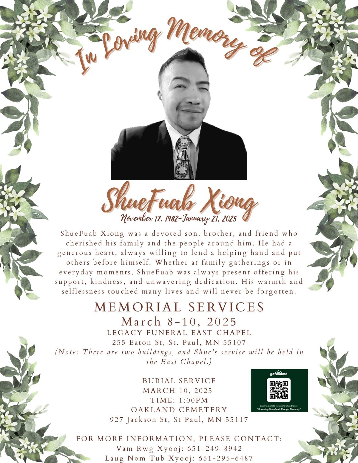 Celebration of Life for ShueFuab Xiong