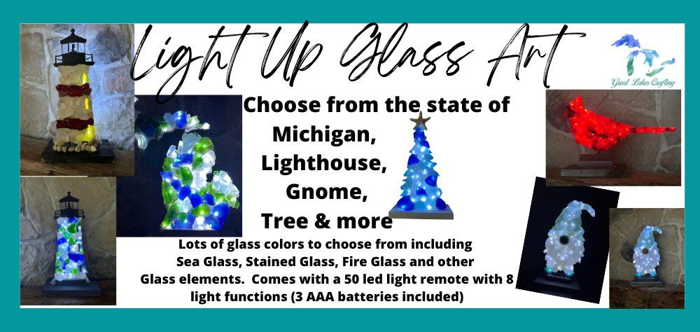 Garden City Light UP Glass Art. Michigan, Cardinal, Gnome, Tree + more