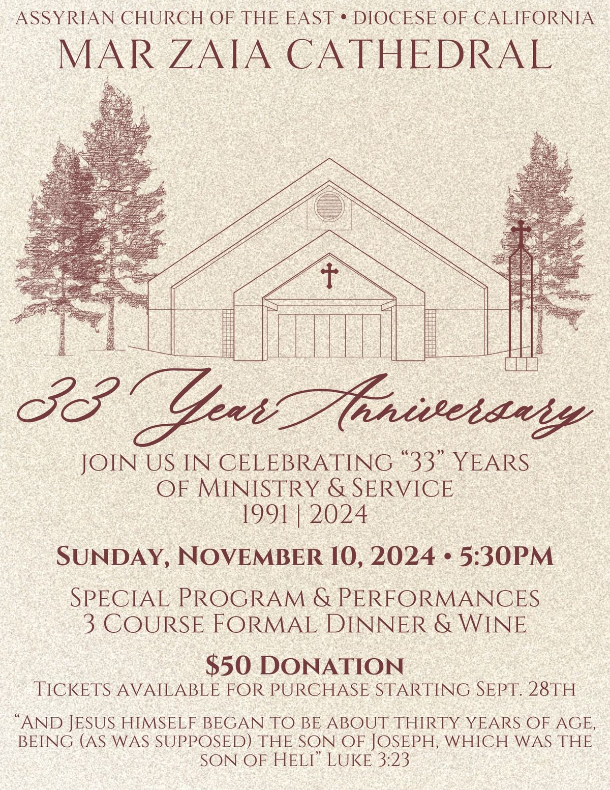 33 Year Anniversary Dinner \u2022 Mar Zaia Cathedral