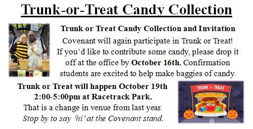 Covenant Lutheran Community Trunk or Treat Candy Collection