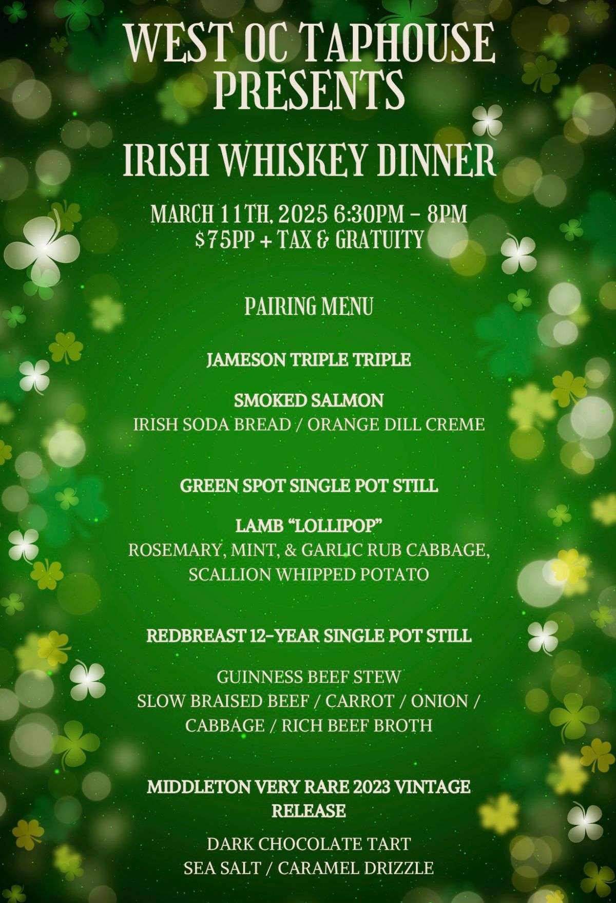 IRISH WHISKEY DINNER \ud83e\udd43\ud83c\udf40