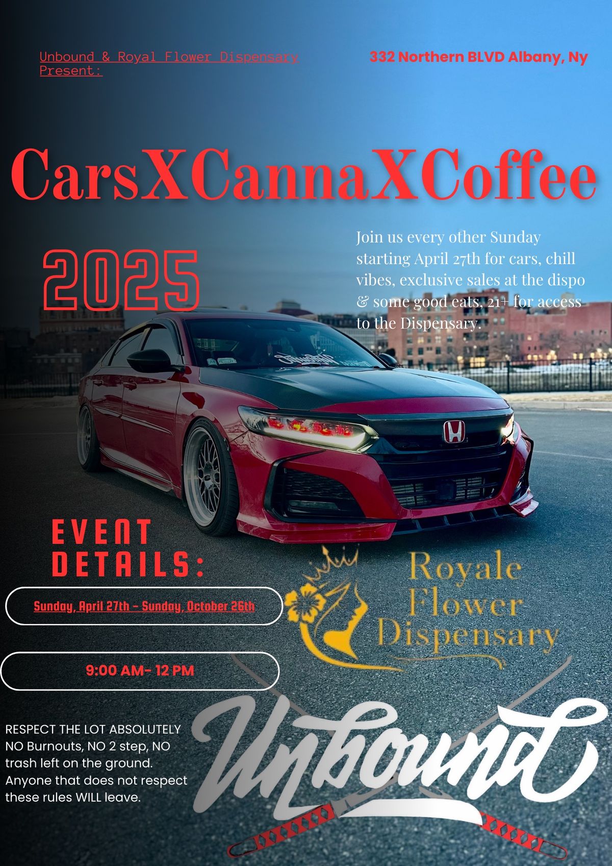 Cars & coffee. Unbound x Royale flower dispensary