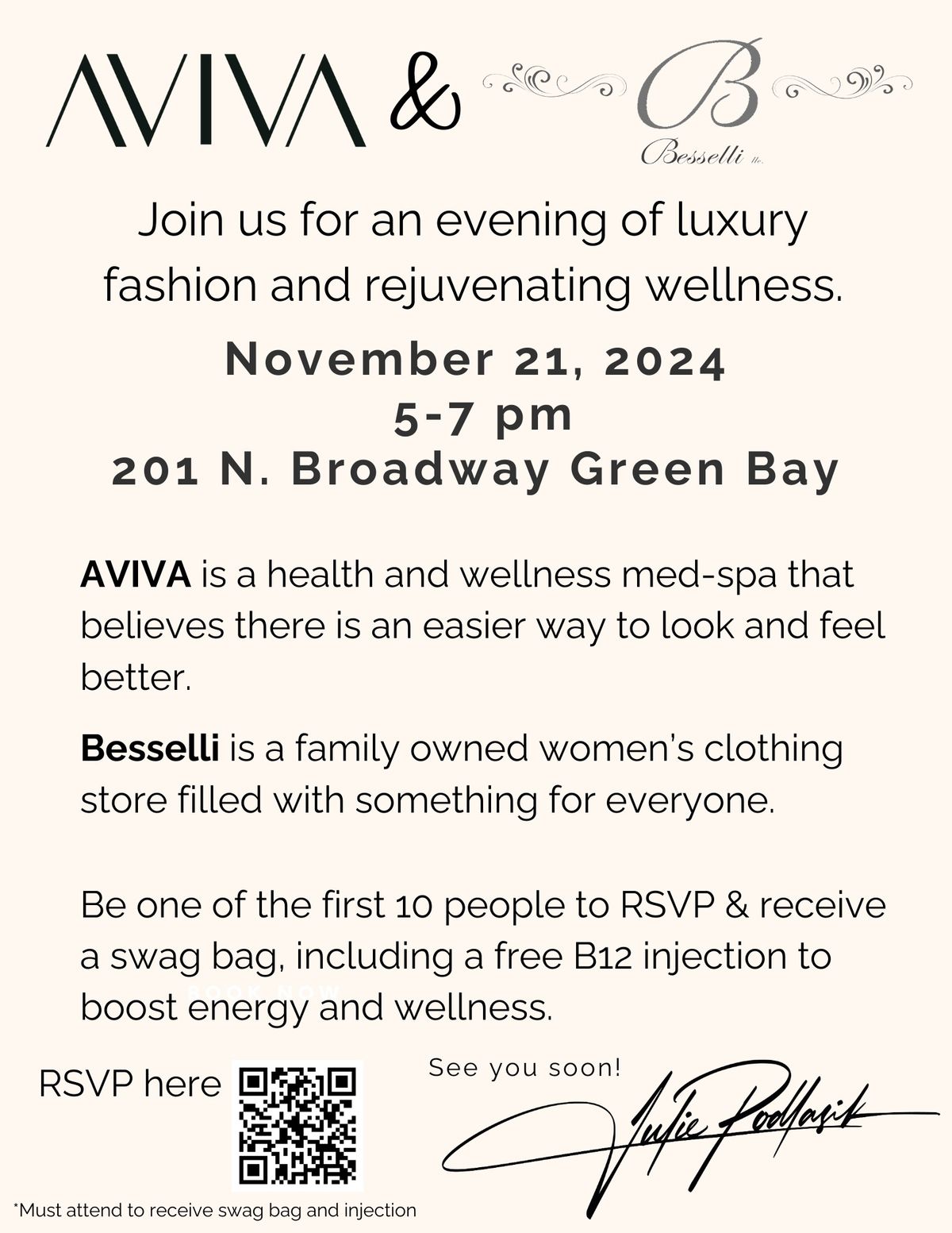 Join AVIVA and Besselli for a night of shopping and rejuvenating wellness 