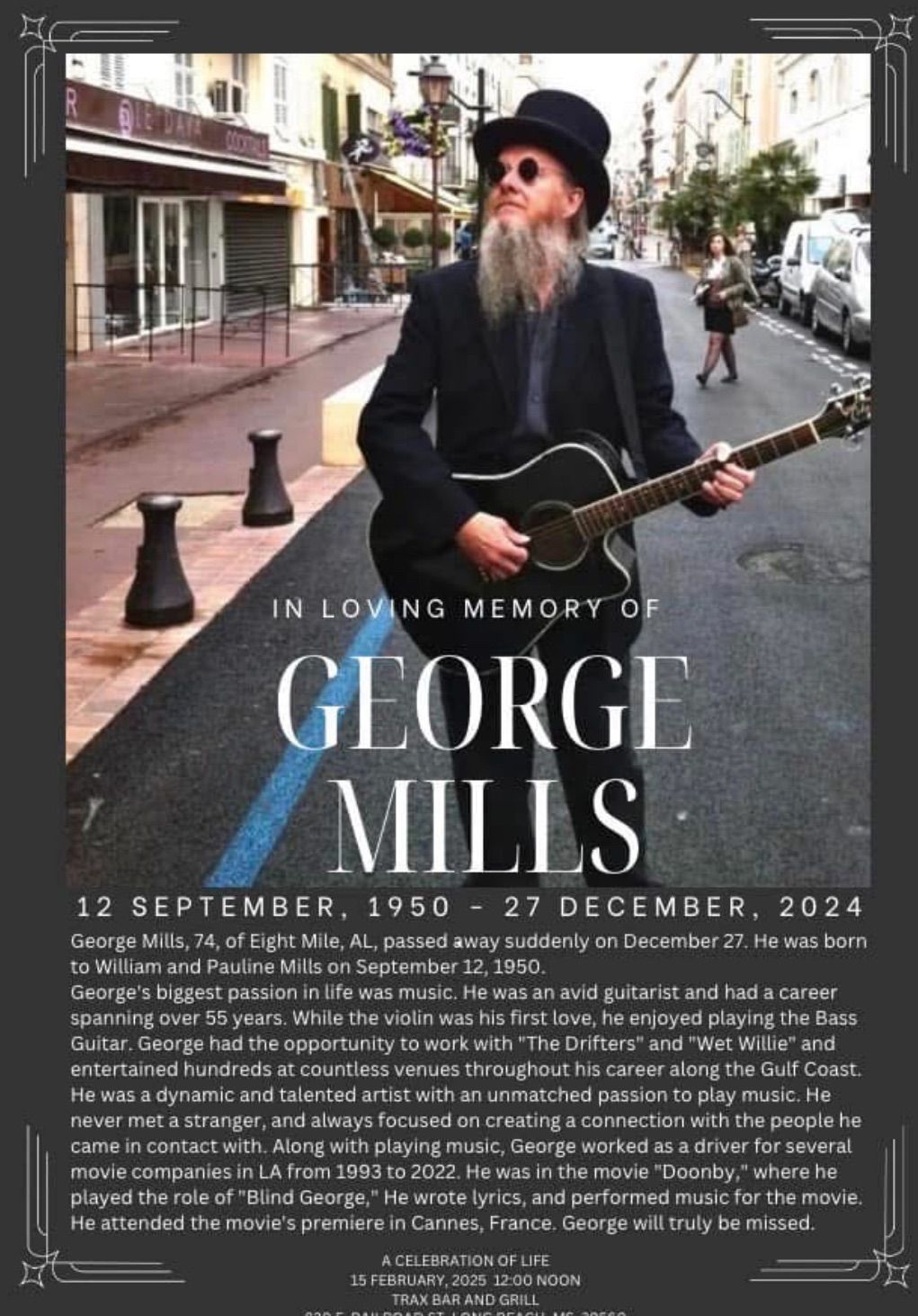 Celebration Of Life And Music Tribute For Our Dear George Mills