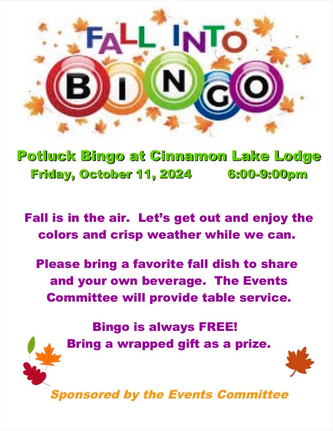 October Potluck Bingo