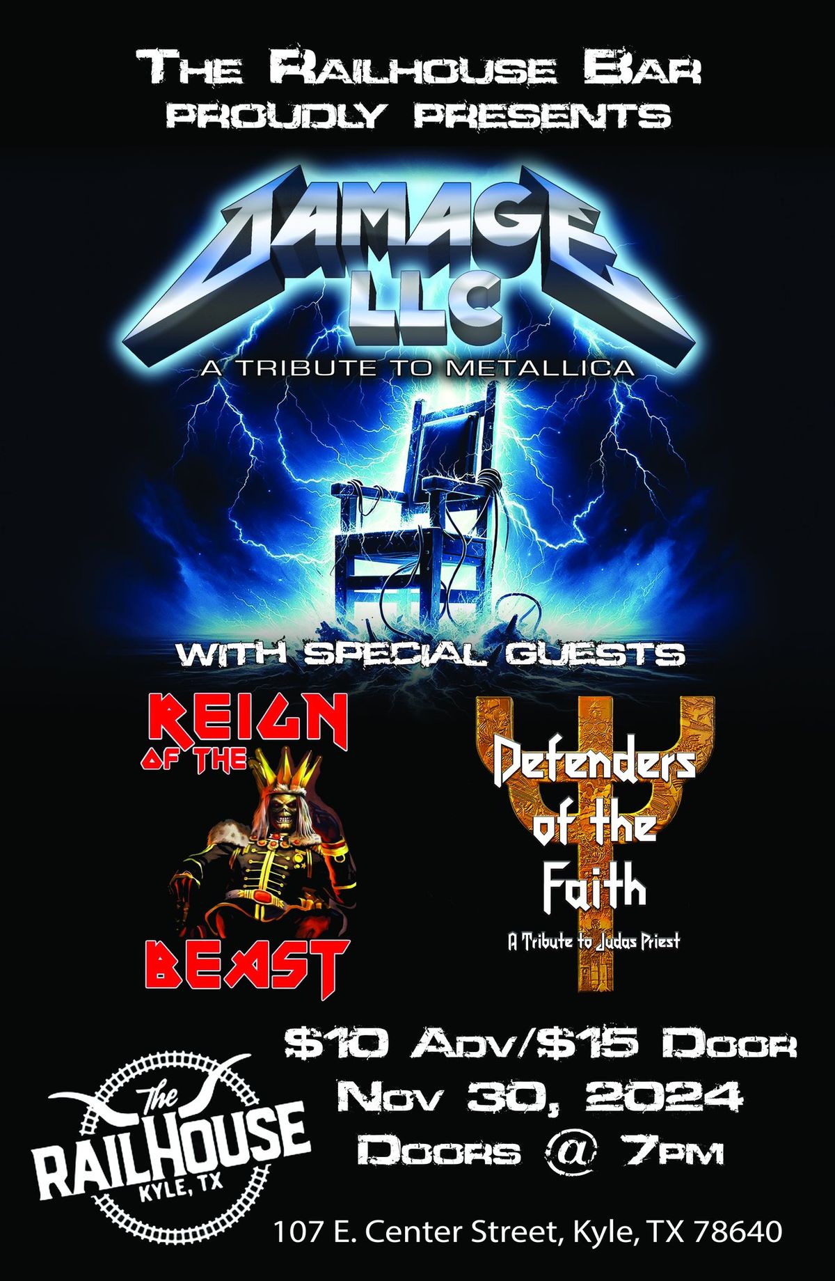 Damage, LLC, Defenders of the Faith and Reign of the Beast live at Railhouse!