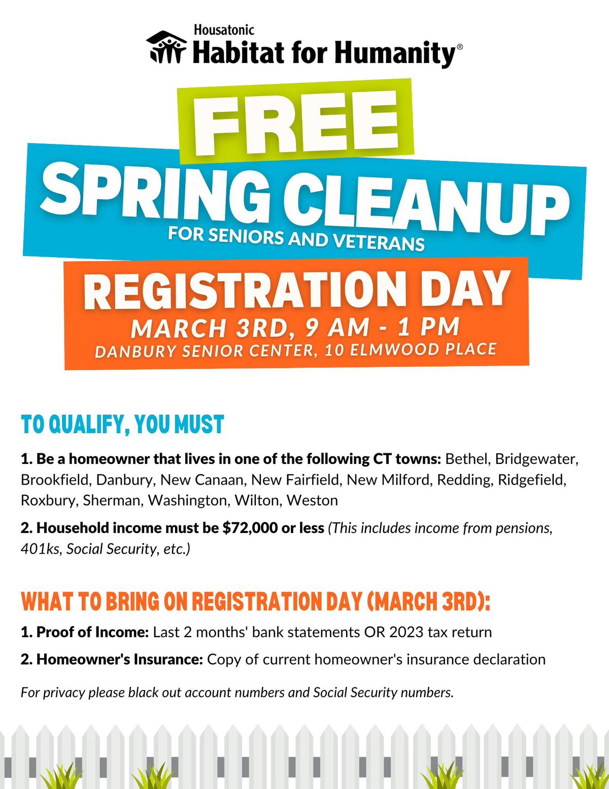 Free Spring Cleanup For Seniors & Veterans Registration Day: Danbury Senior Center