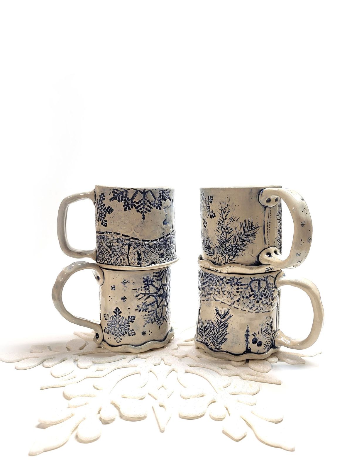 Icy Blue Snowflakes Ceramic Mug with Fermie Studios