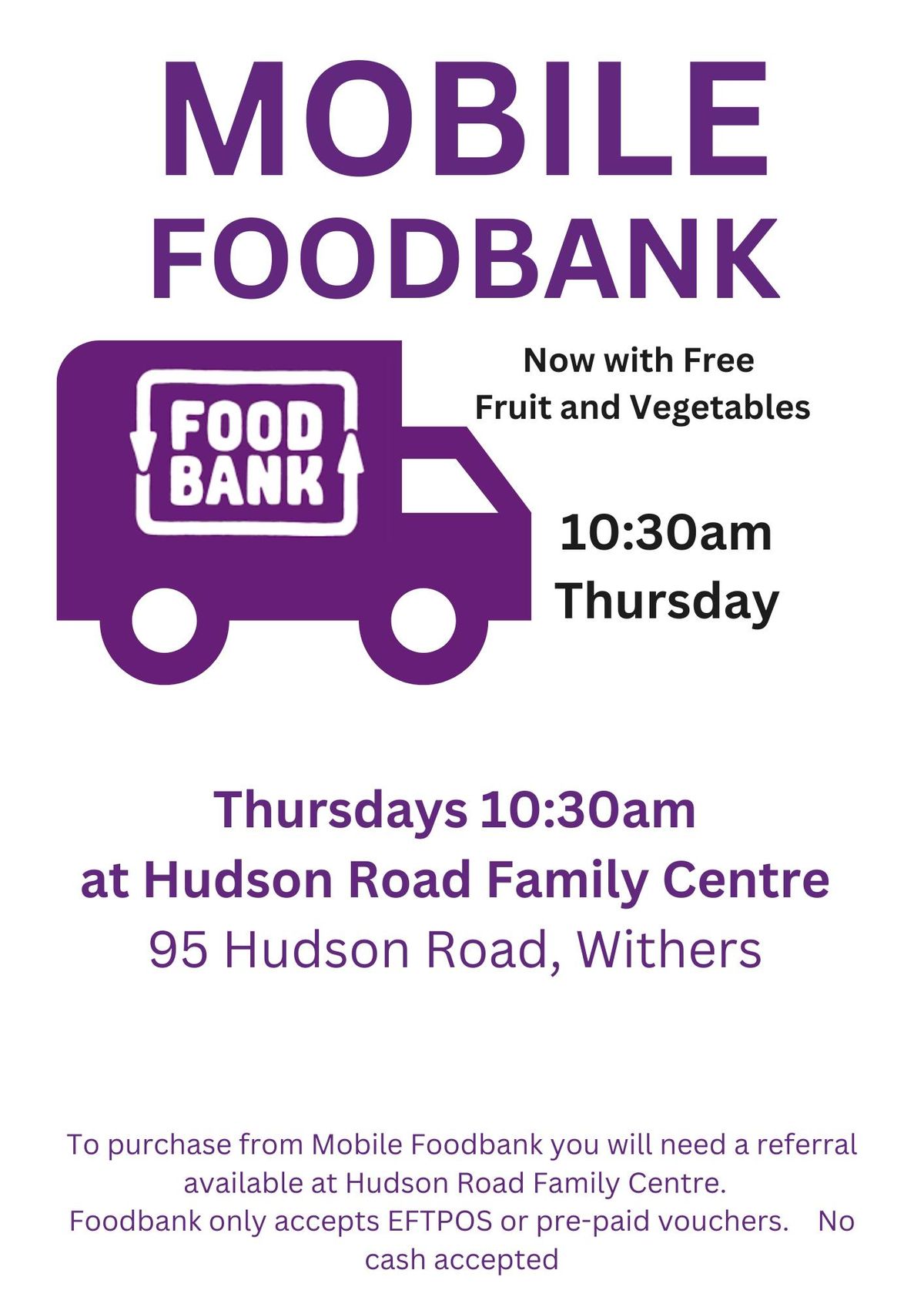 Mobile Foodbank Service Thursdays 10:30am