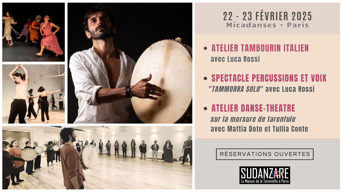 Stage tambourin italien \/ Concert \/ Atelier danse-th\u00e9\u00e2tre sur la morsure de tarentule 