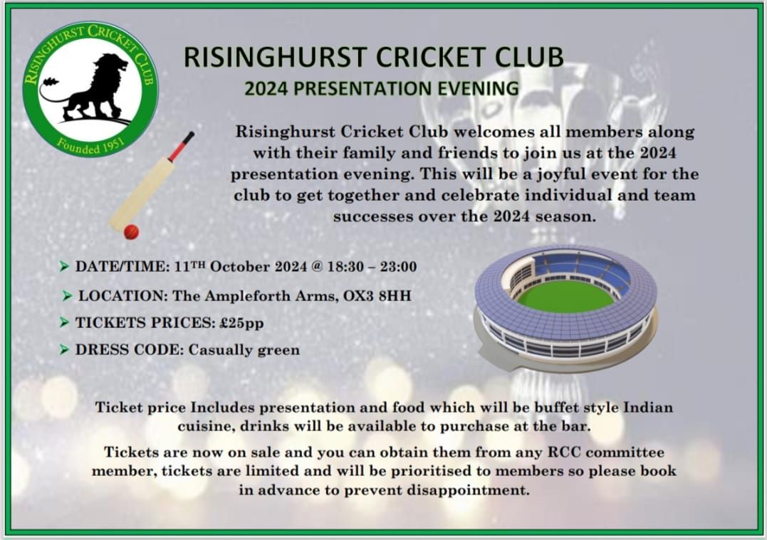 Risinghurst Cricket Club 2024 Season Presentation evening.