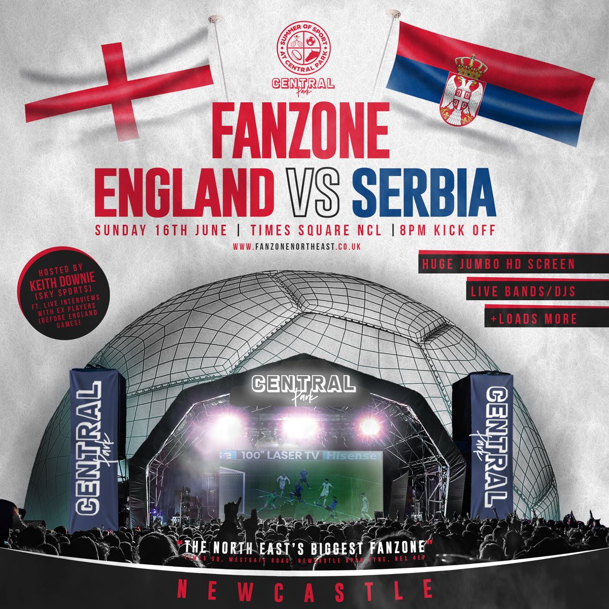 England Vs Serbia - 8pm Kick Off - Central Park "Summer of Sport" Fanzone Newcastle