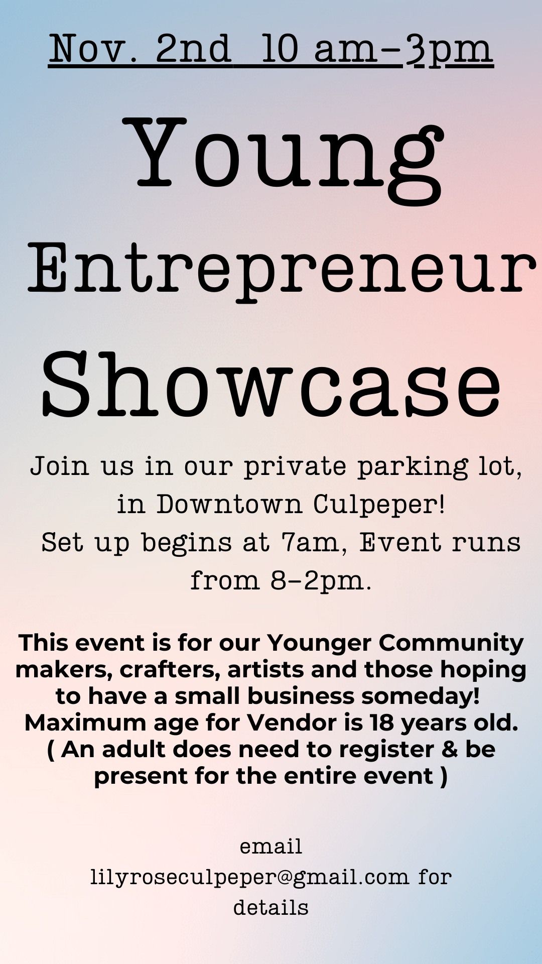 Young Entrepreneur Showcase Vendor Event!