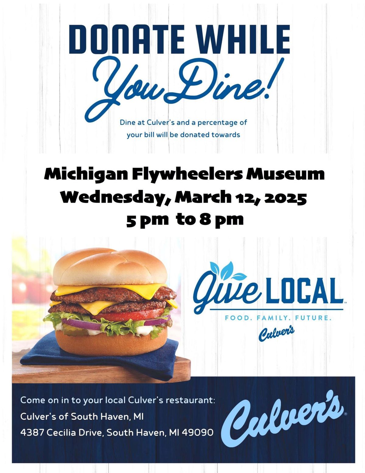 Culver's Fundraiser for Michigan Flywheelers Museum