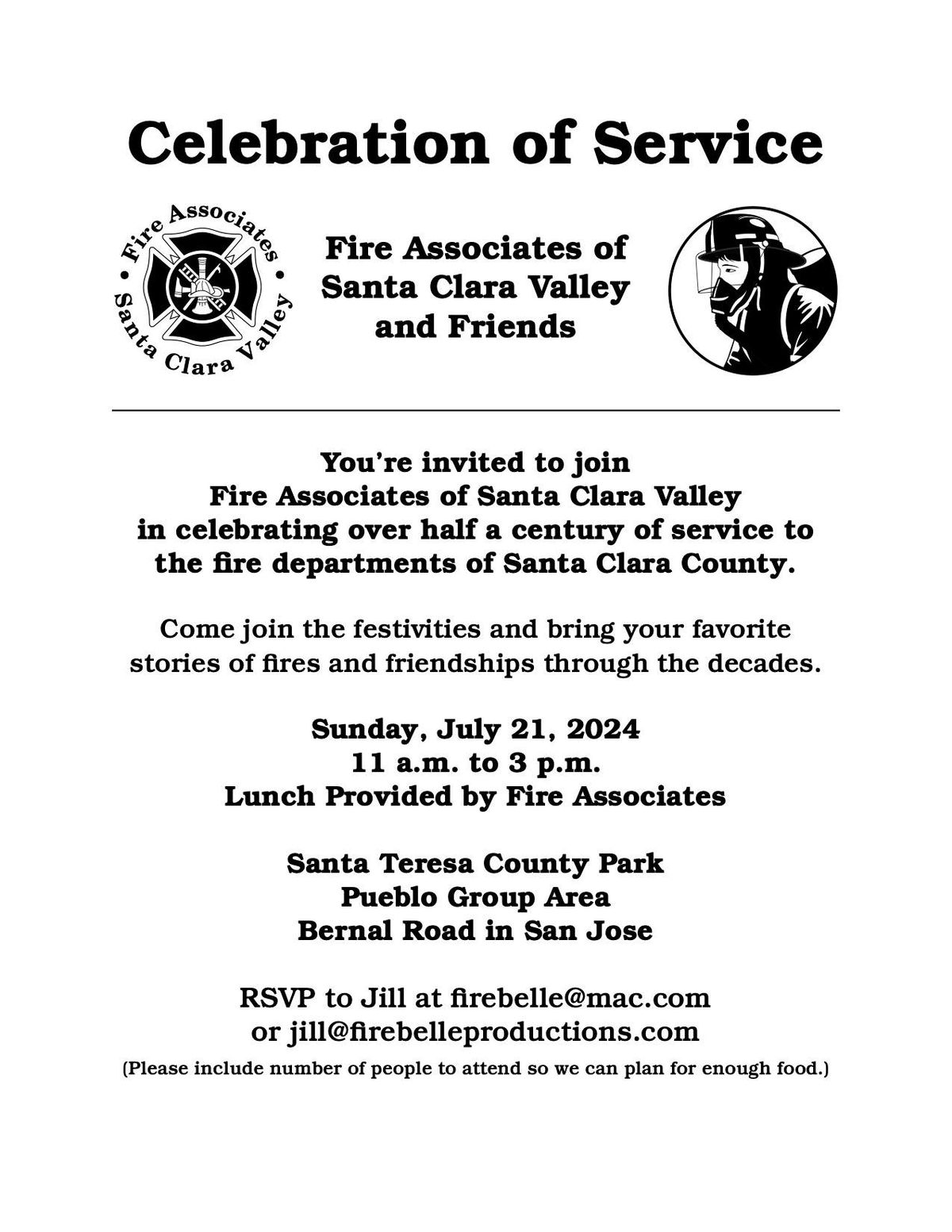 Picnic to celebrate over 50 Years of service to the Fire Departments of Santa Clara County