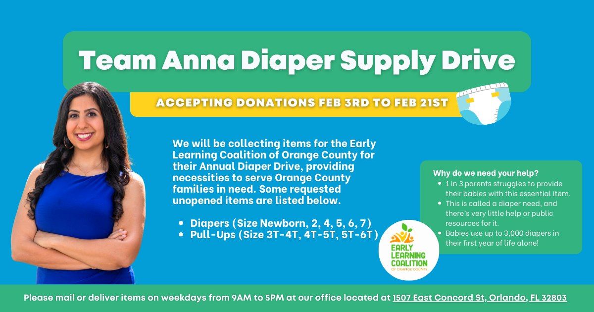 Team Anna Diaper Supply Drive with the Early Learning Coalition of Orange County! 