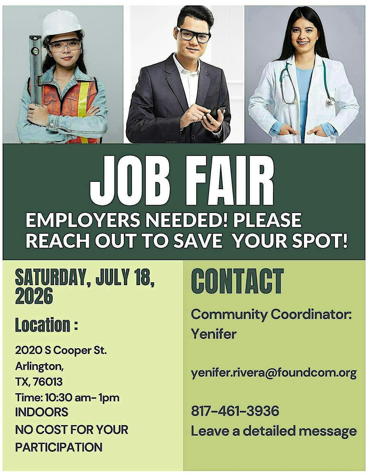 Job Fair : Looking for employers to participate, no cost to you!
