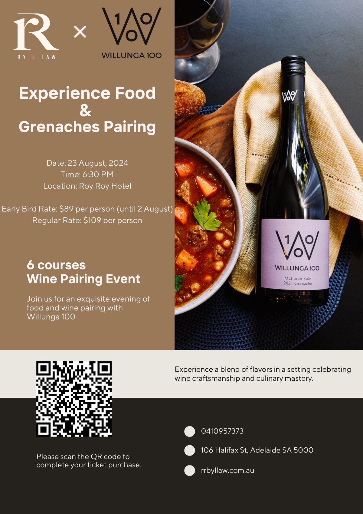 6-Course Food and Wine Pairing Dinner by Rob Roy Hotel x Willunga 100