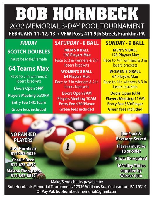 2022 Bob Hornbeck Memorial Pool Tournament, Franklin VFW, 11 February