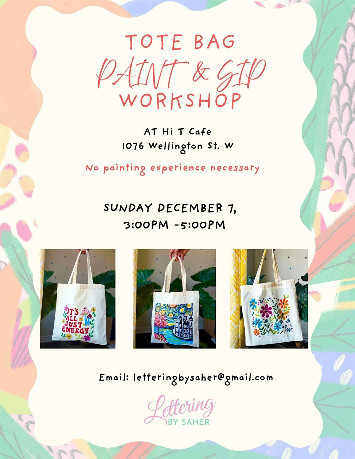 Tote bag paint and sip Workshop