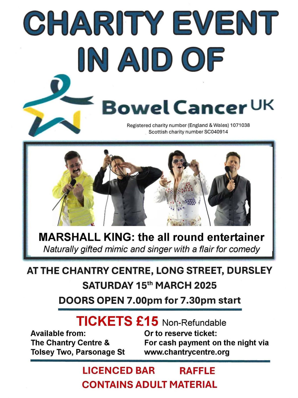 Charity Fundraiser in aid of Bowel Cancer UK with Marshall King