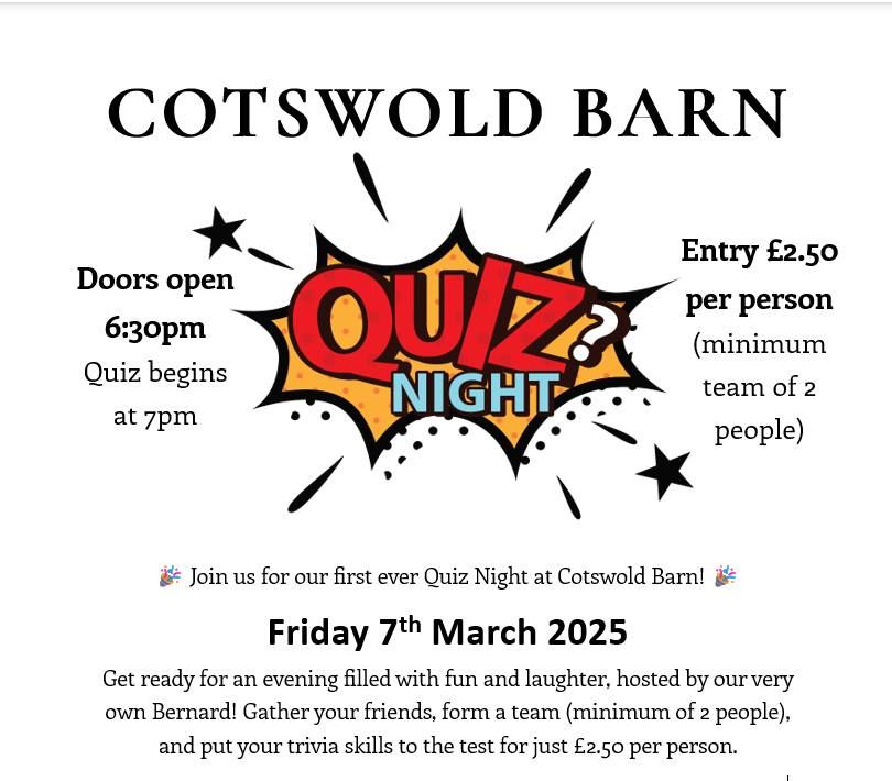 Cotswold Barn Quiz Night! \ud83c\udf8a\ud83e\udde0\ud83d\udcda