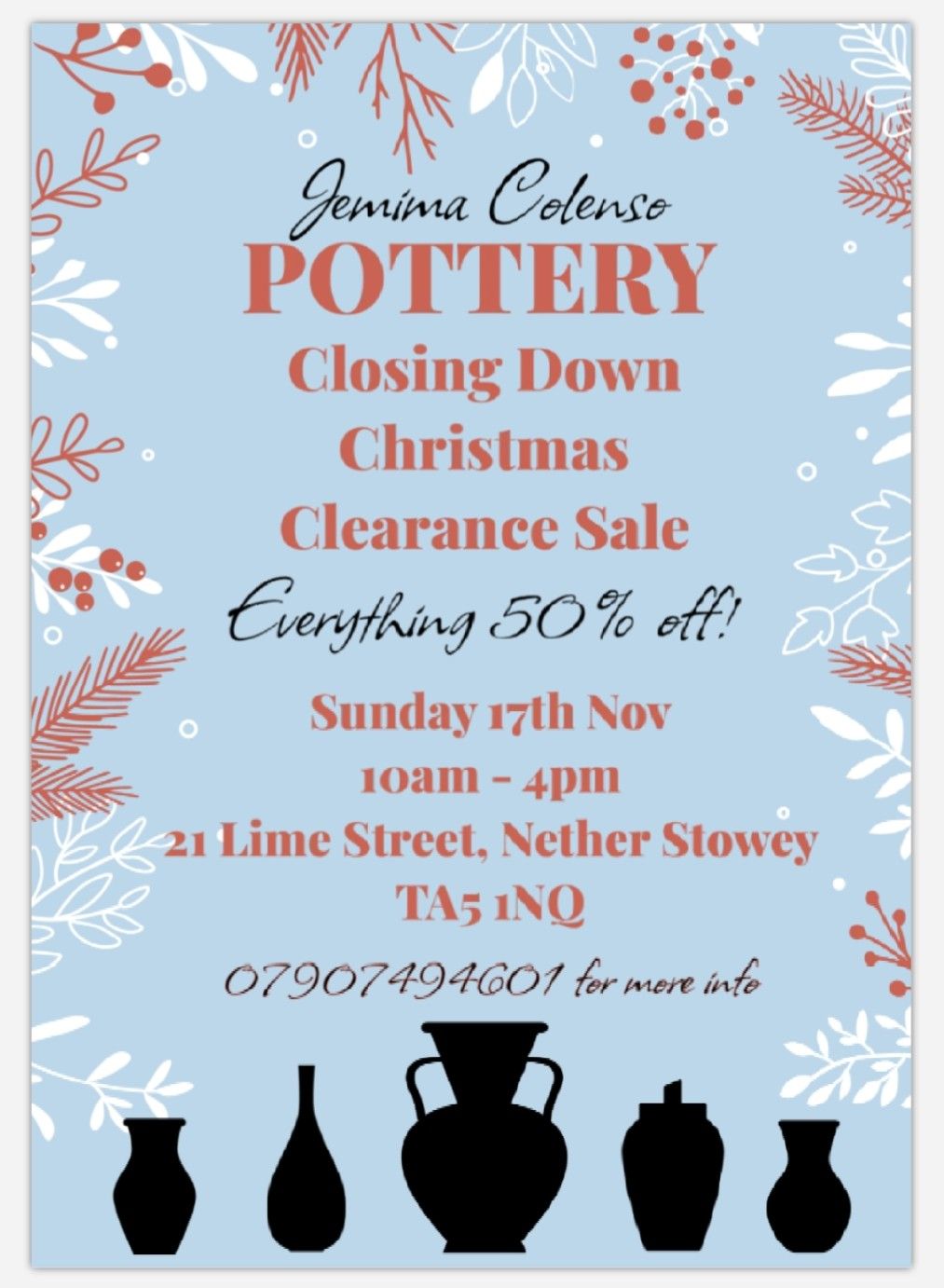 Pottery Closing Down Christmas Clearance Sale