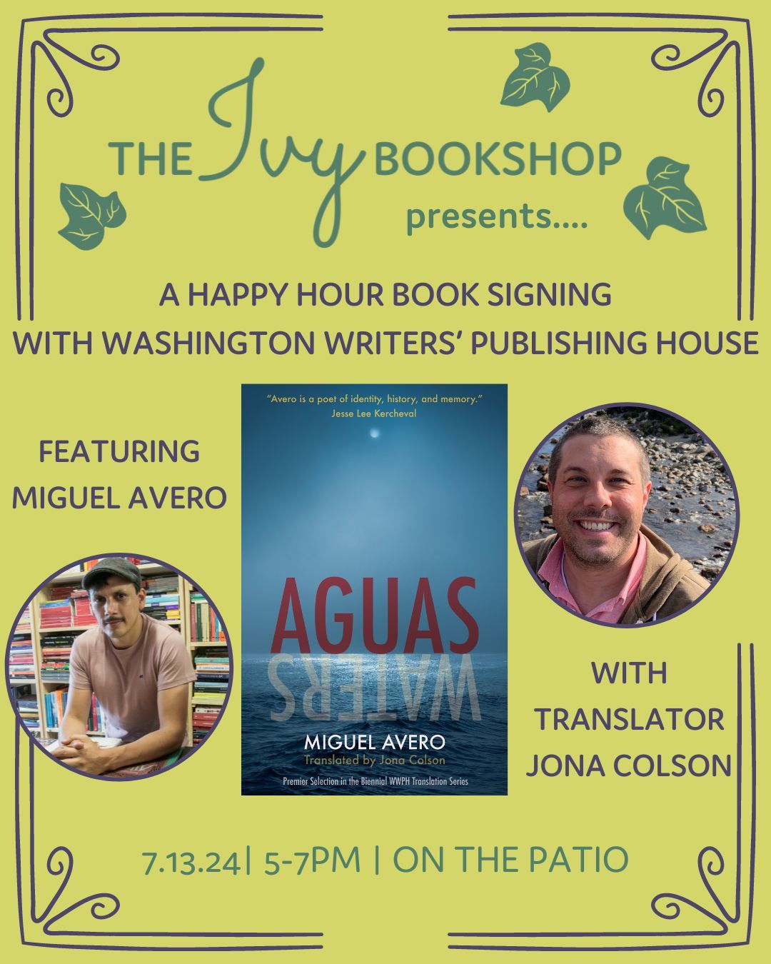 Happy Hour Book Signing With Washington Writers' Publishing House, Ft. AGUAS\/WATERS By Miguel Avero
