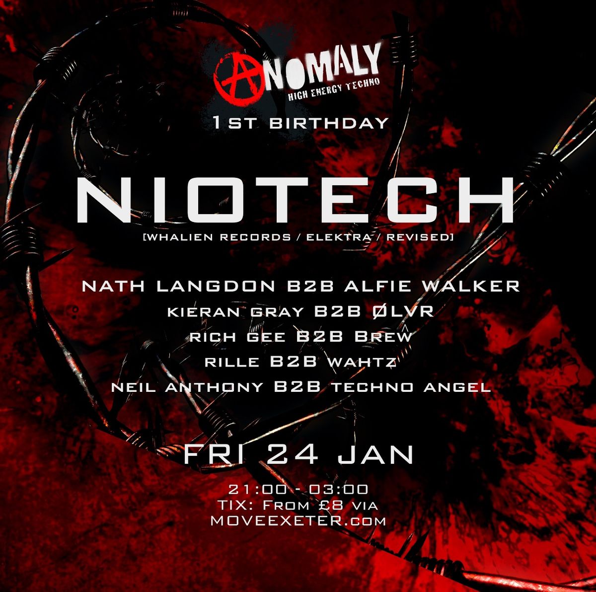 HIGH ENERGY TECHNO - NIOTECH (UK DEBUT)- ANOMALY - Move - Exeter