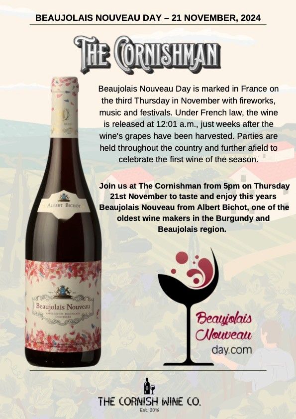 Beaujolais Nouveau Day 21st November 2024 at The Cornishman