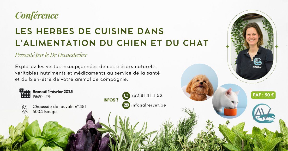 Conf\u00e9rence \/\/ Les herbes de cuisine dans l'alimentation du chien et du chat