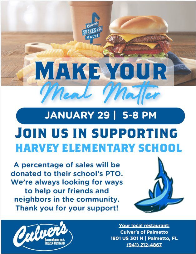 Harvey Elementary Spirit Night at Culver's