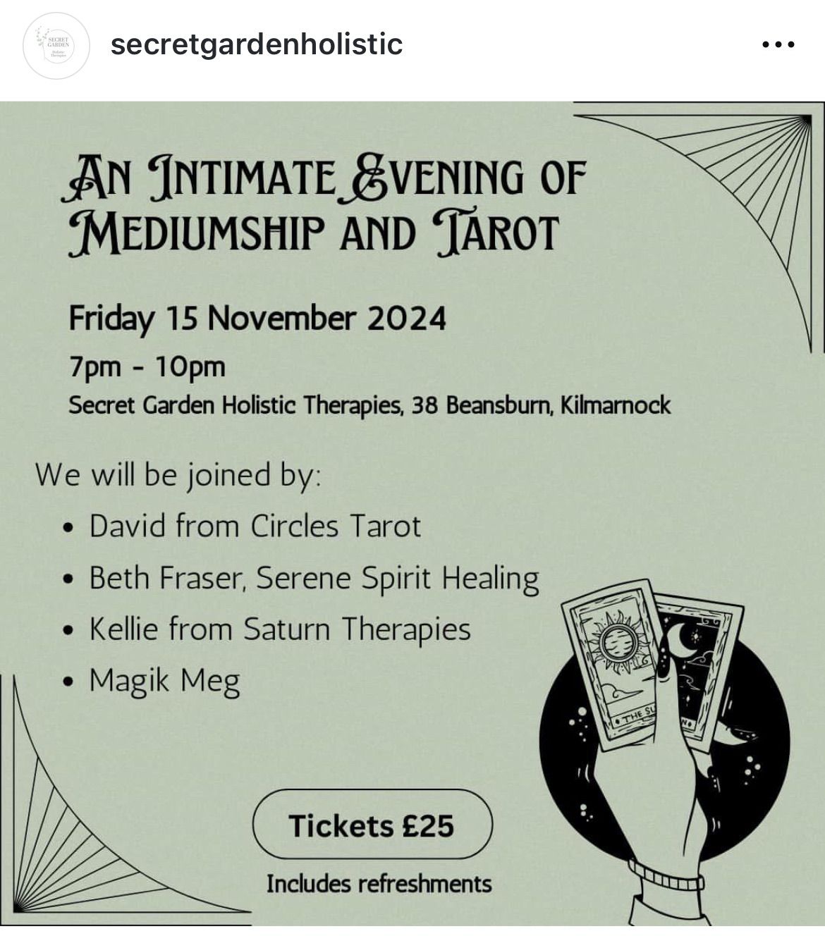 An Evening of Mediumship & Tarot at Secret Garden \ud83c\udf31