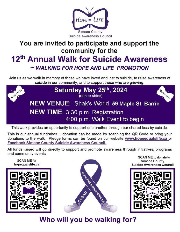 12th Annual Walk for Suicide Awareness-Walking for Hope and Life Promotion