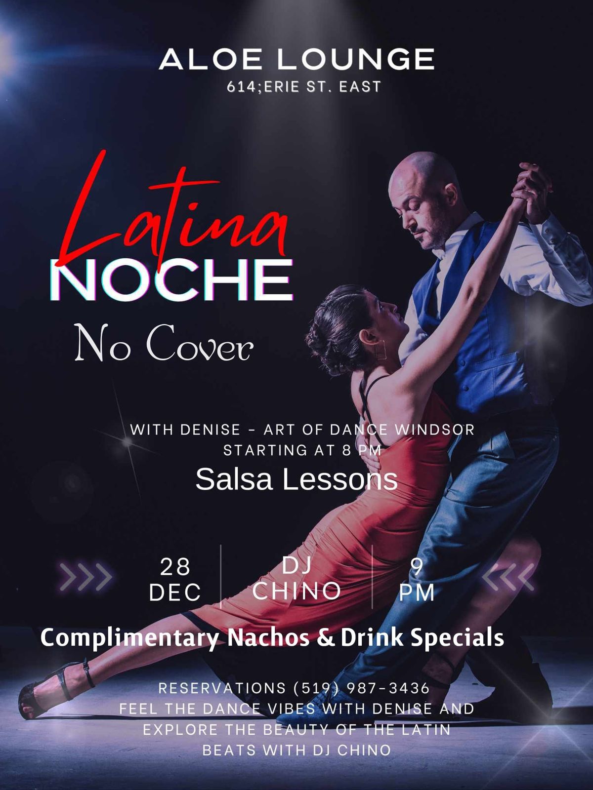 Latina Noche with Denise & Dj Chino at Aloe \ud83c\udfbc No Cover ~ Complimentary Nachos ~ Drink Specials. 