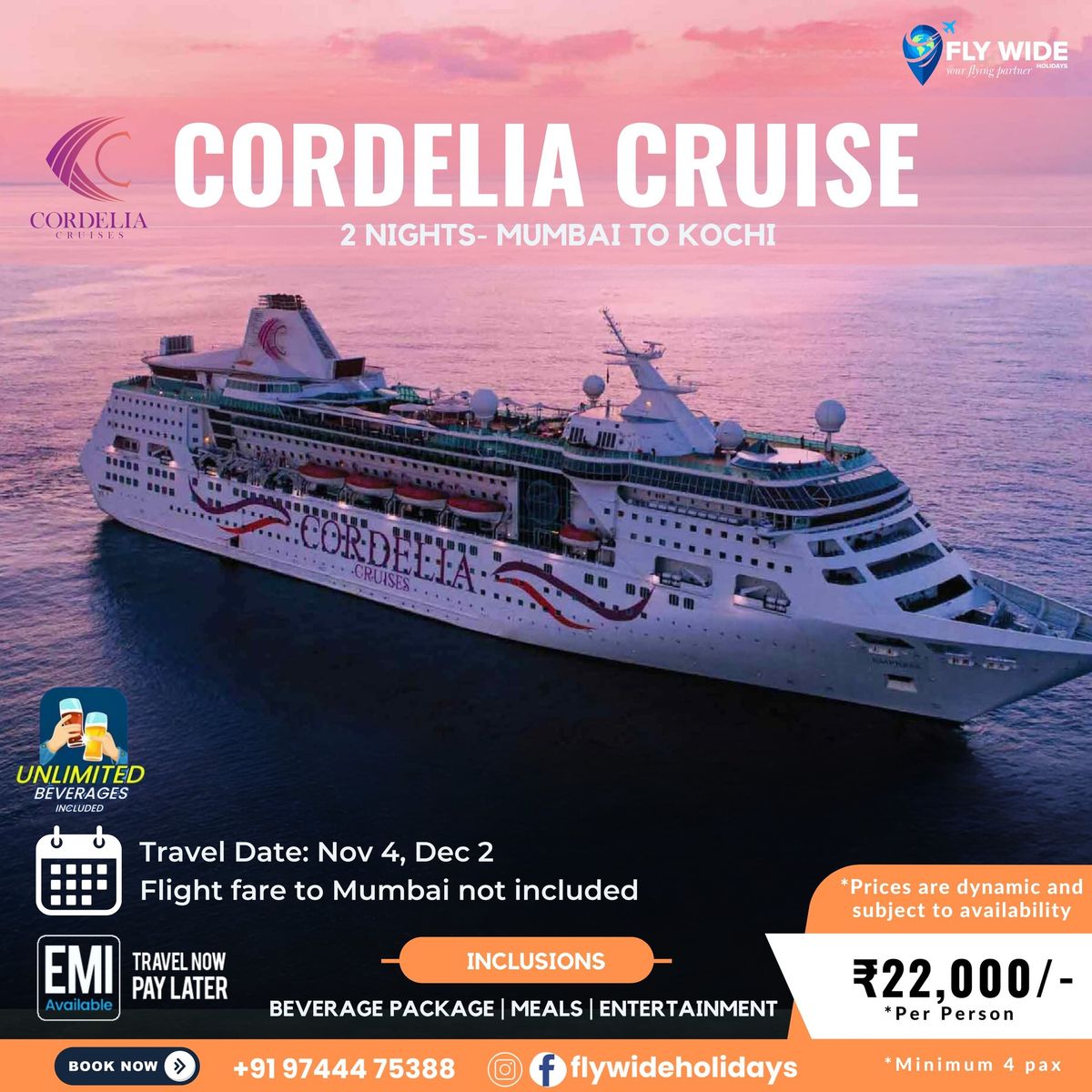 Cordelia Cruises: Mumbai to Kochi 2 Nights Itinerary