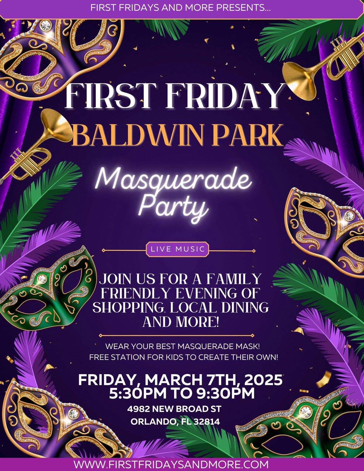 First Friday Baldwin Park Masquerade Party