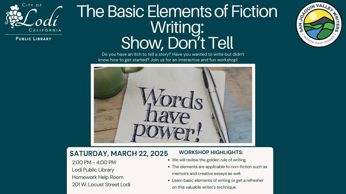 The Basic Elements of Fiction Writing: Show, Don\u2019t Tell workshop