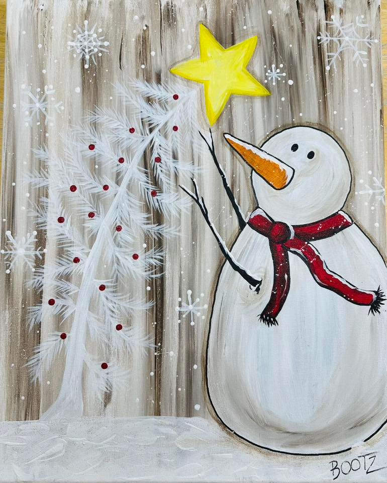 \u201cWish Upon a Star Snowman\u201d Canvas Painting Class with Connie at Claytopia