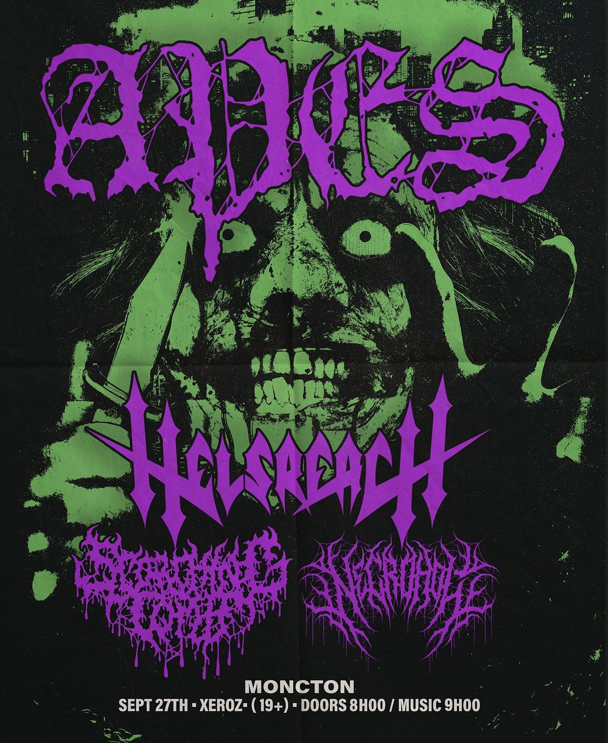 MONCTON MOSH OLYMPICS W\/ APES, SCORCHING TOMB, HELSREACH & NECROHOL AT XEROZ ARCADE BAR