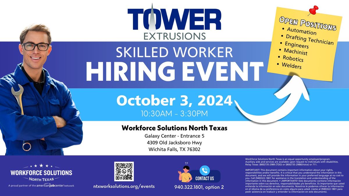 SKILLED WORKER HIRING EVENT: Tower Extrusions