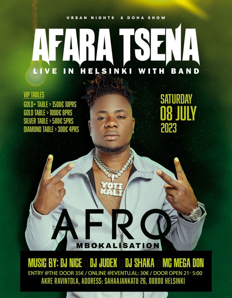 AFARA TSENA, CONGOLESE AFROBEATS SUPERSTAR WITH BAND LIVE IN HELSINKI FOR THE FIRST TIME
