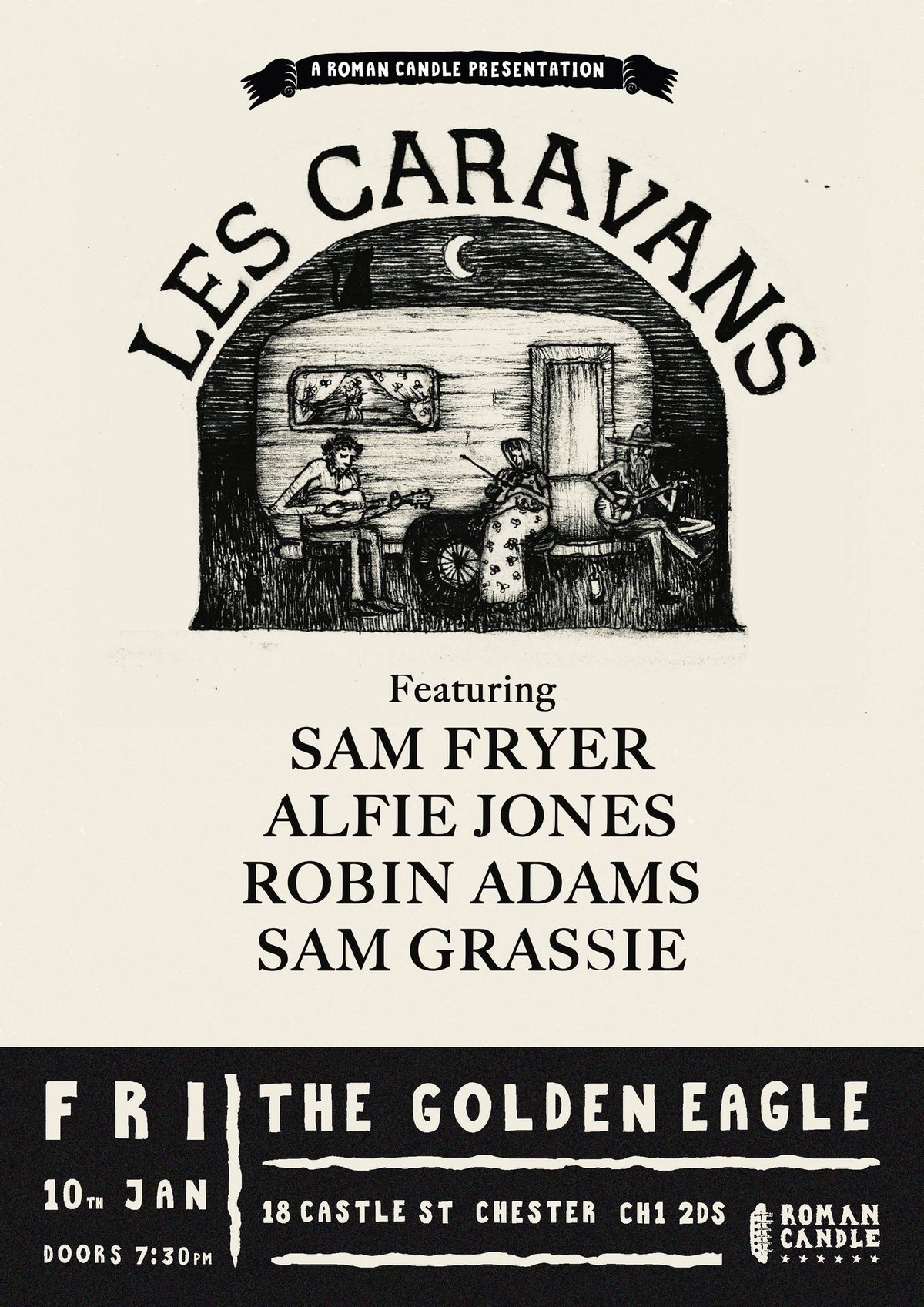 Roman Candle Presents \u2018Les Caravans\u2019 featuring Sam Fryer, Alfie Jones, Robin Adams & Sam Grassie