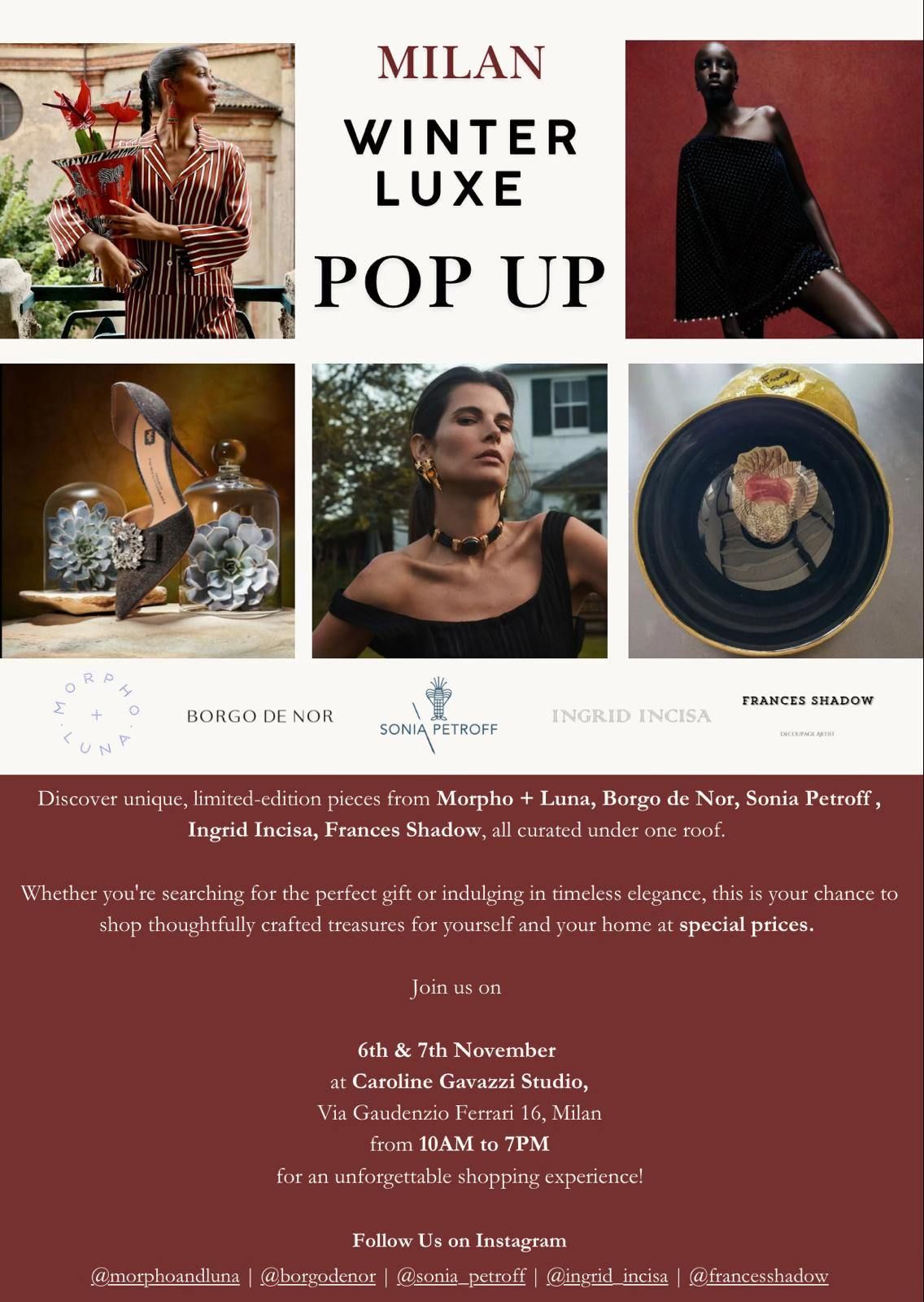 MILAN WINTER LUXE POP UP | Ingrid Incisa Designs at Special Prices