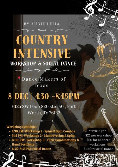 \ud83c\udf89 Country Intensive Workshop & Social Dance with Augie Leija! \ud83e\udd20